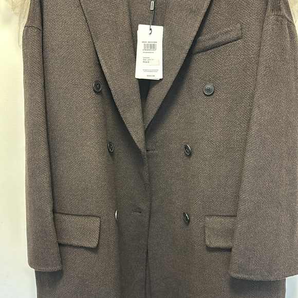 NWT Reiss Lara Wool Blend Herringbone Twill Coat in Chocolate Brown US 4 - Picture 9 of 15